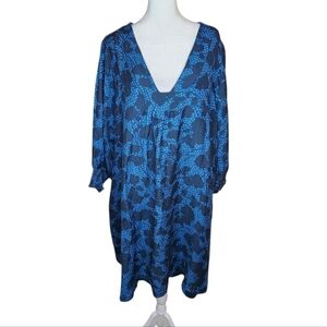 The Odells Dorothy Square V Neck 3/4 Puff Sleeve Dress Blue Size 2X